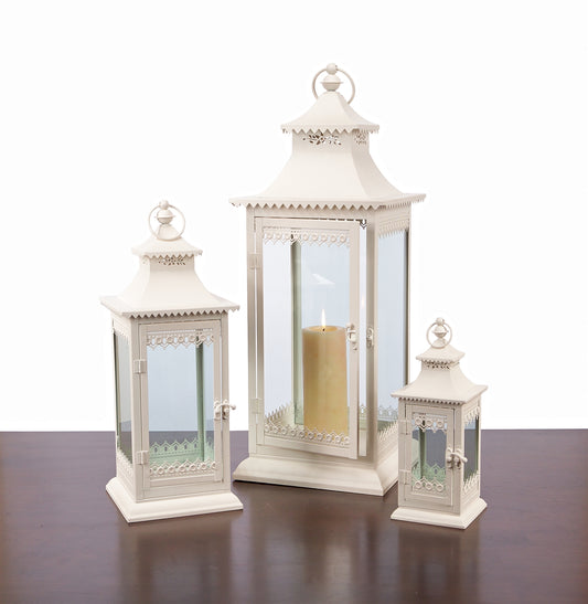 Ornamental Ivory Metal Lantern (Set of 3)