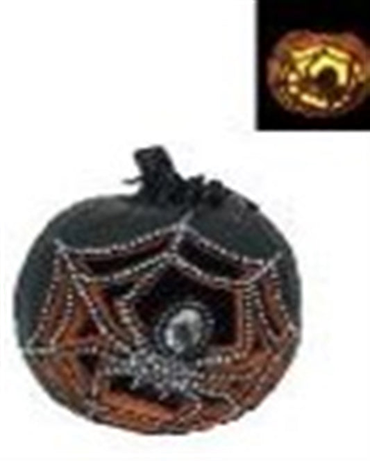 LED Lighted Halloween Pumpkin with Spider Cut Out 7.5"H