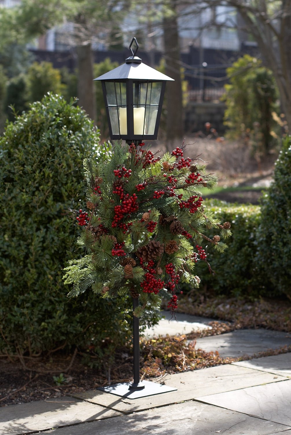 Metal Lantern Post with Wreath Holder 43.25"H