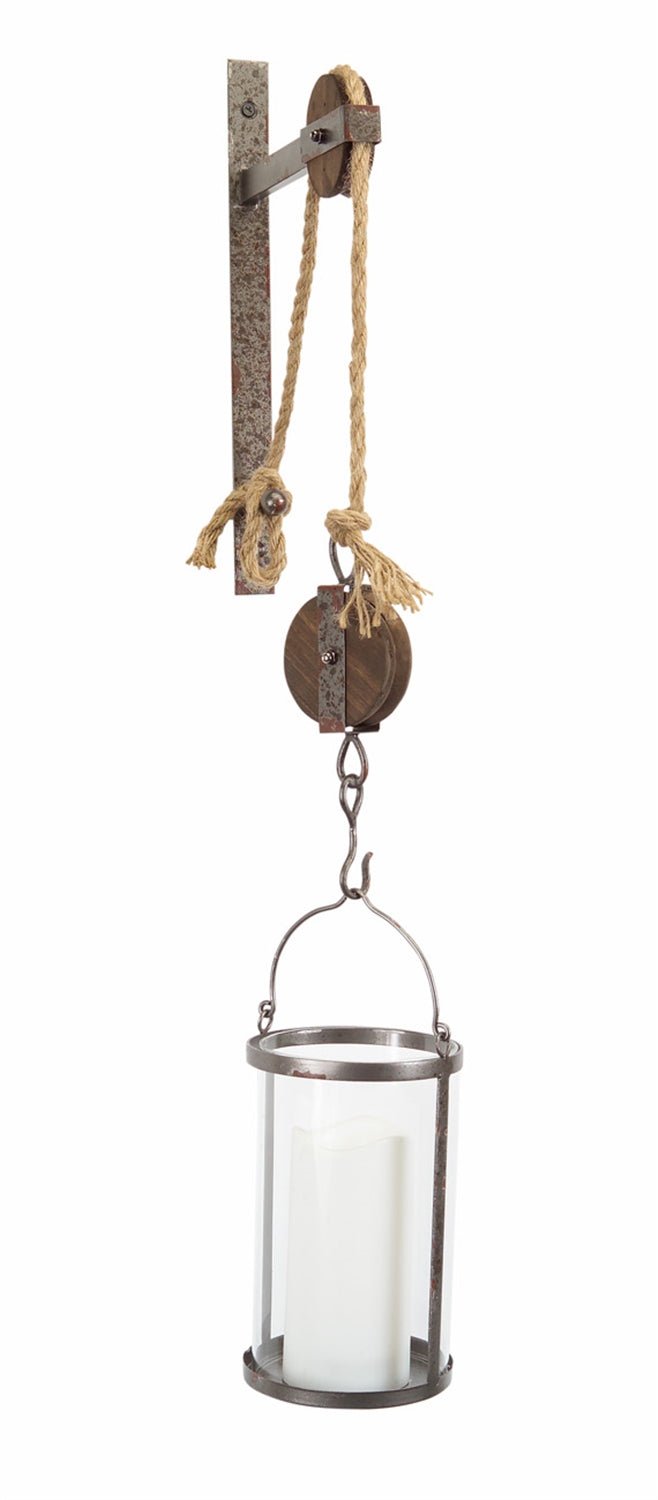 Industrial Pulley Mounted Canister Candleholder