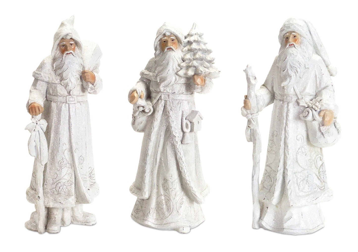 Snowy White Winter Santa Figurine (Set of 3)