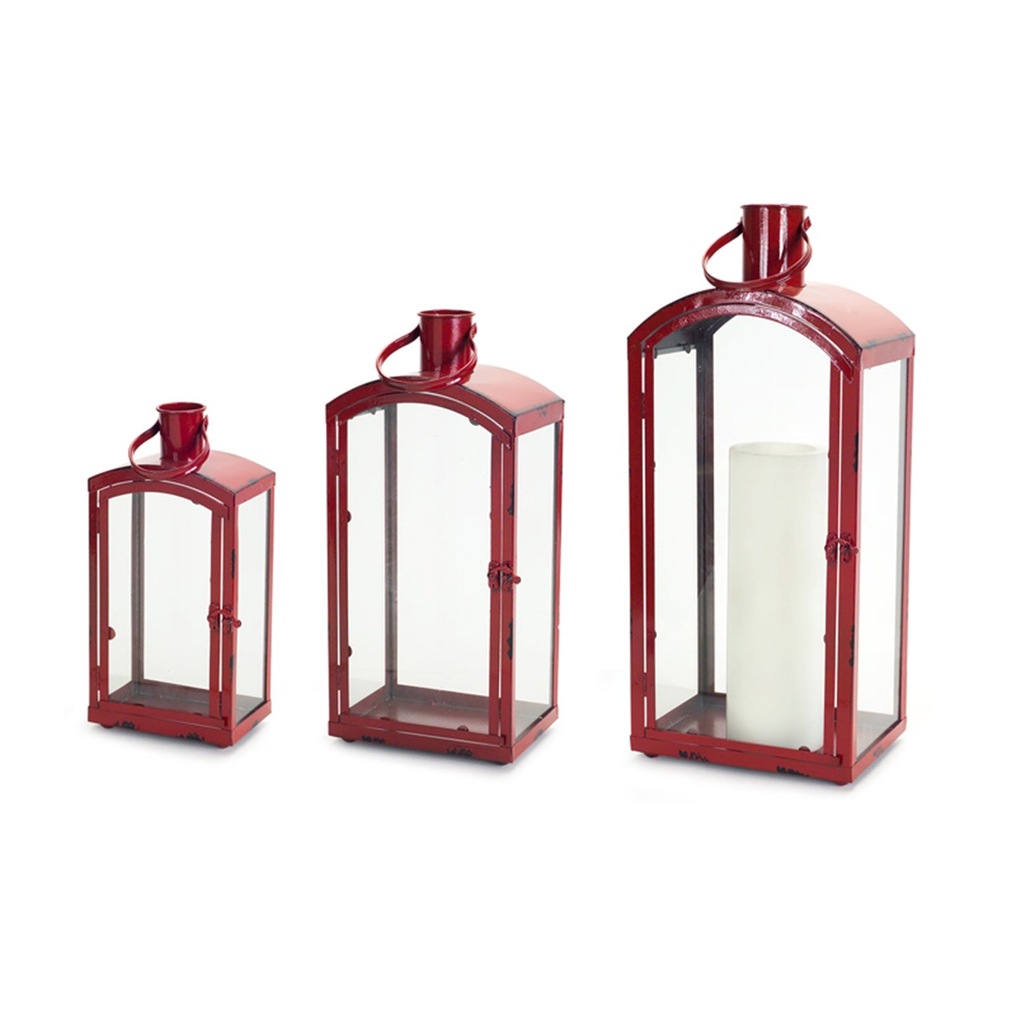 Rustic Red Curved Top Lantern (Set of 3)