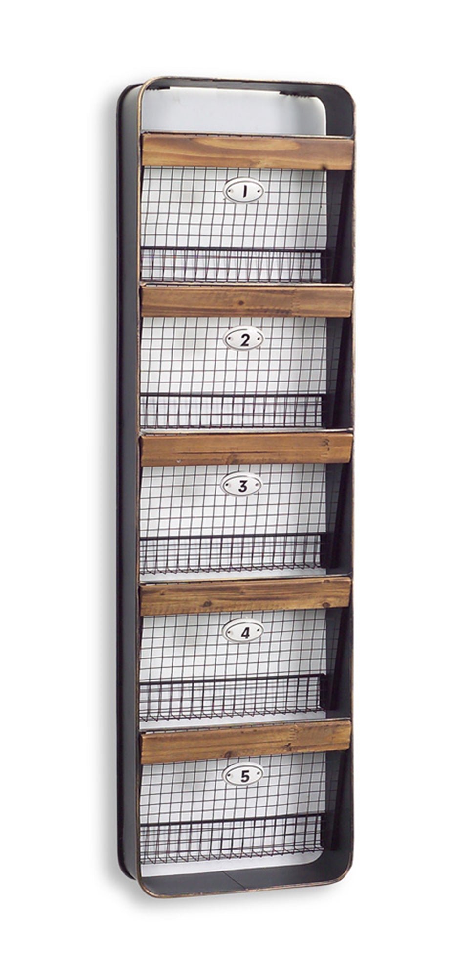 Metal Wall Basket Organizer with Wood Accents 36"H