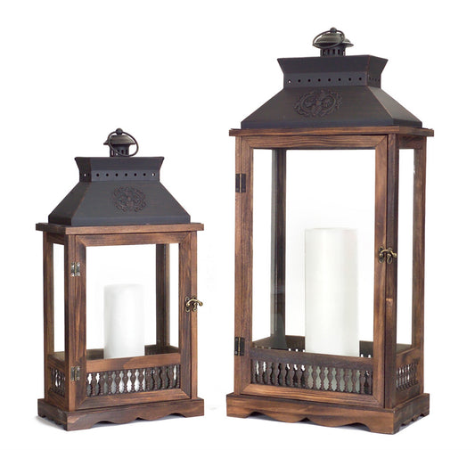 Ornate Wood and Metal Lantern (Set of 2)