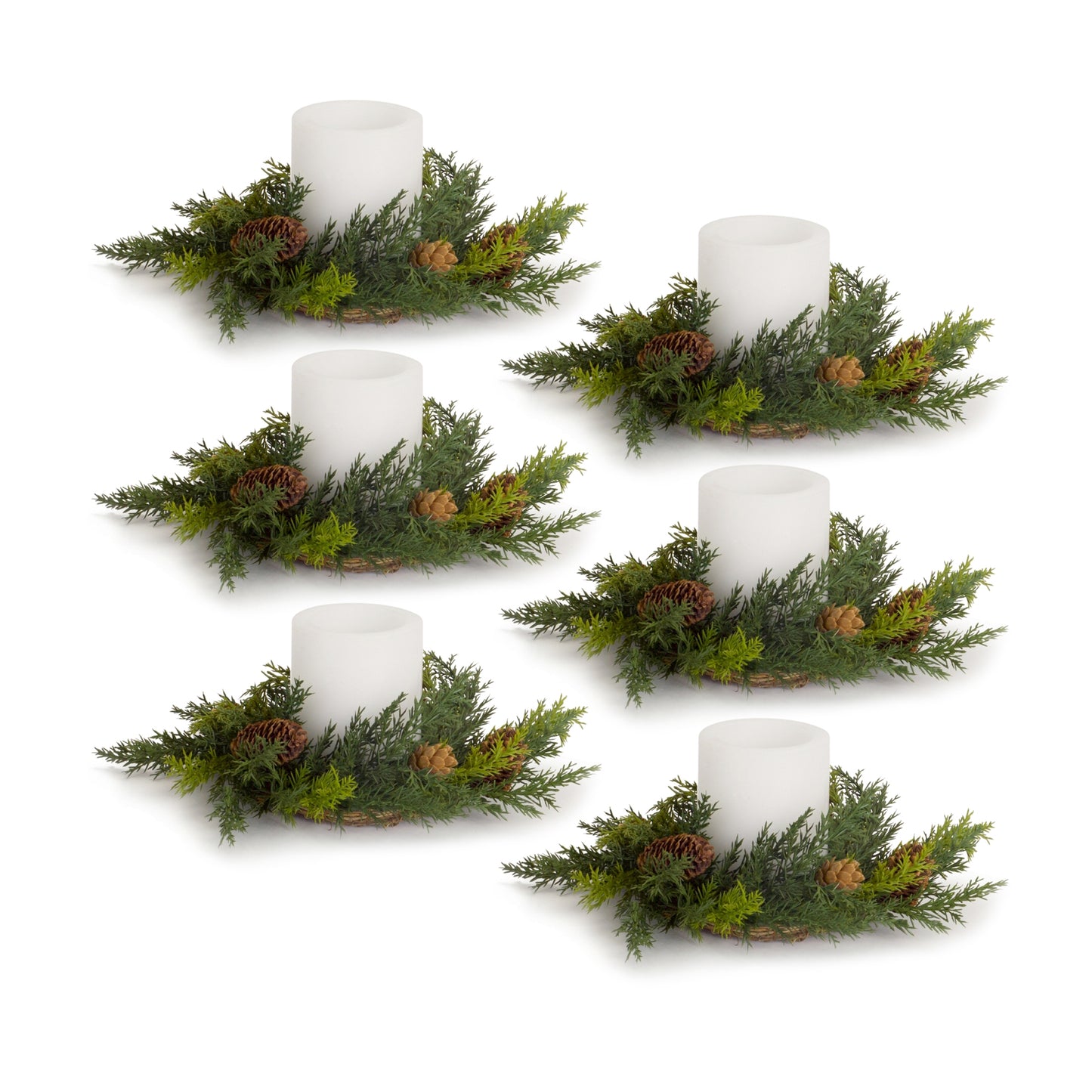 Arborvitae Foliage Candle Ring with Pinecone Accents (Set of 6)