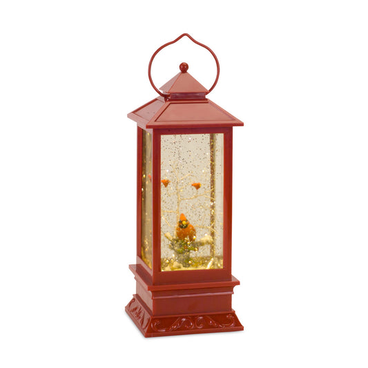 LED Snow Globe Lantern with Snowy Cardinals on Branch 11"H