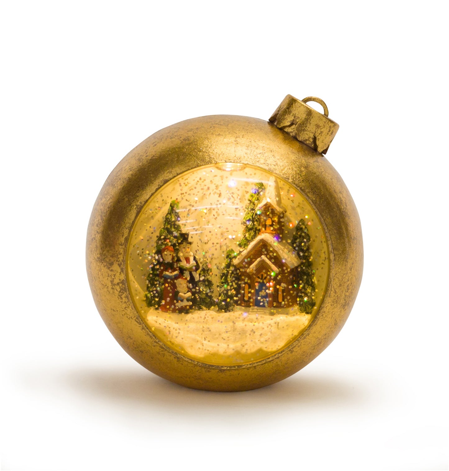 LED Snow Globe Ornament with Snowy Church Scene 6.5"H