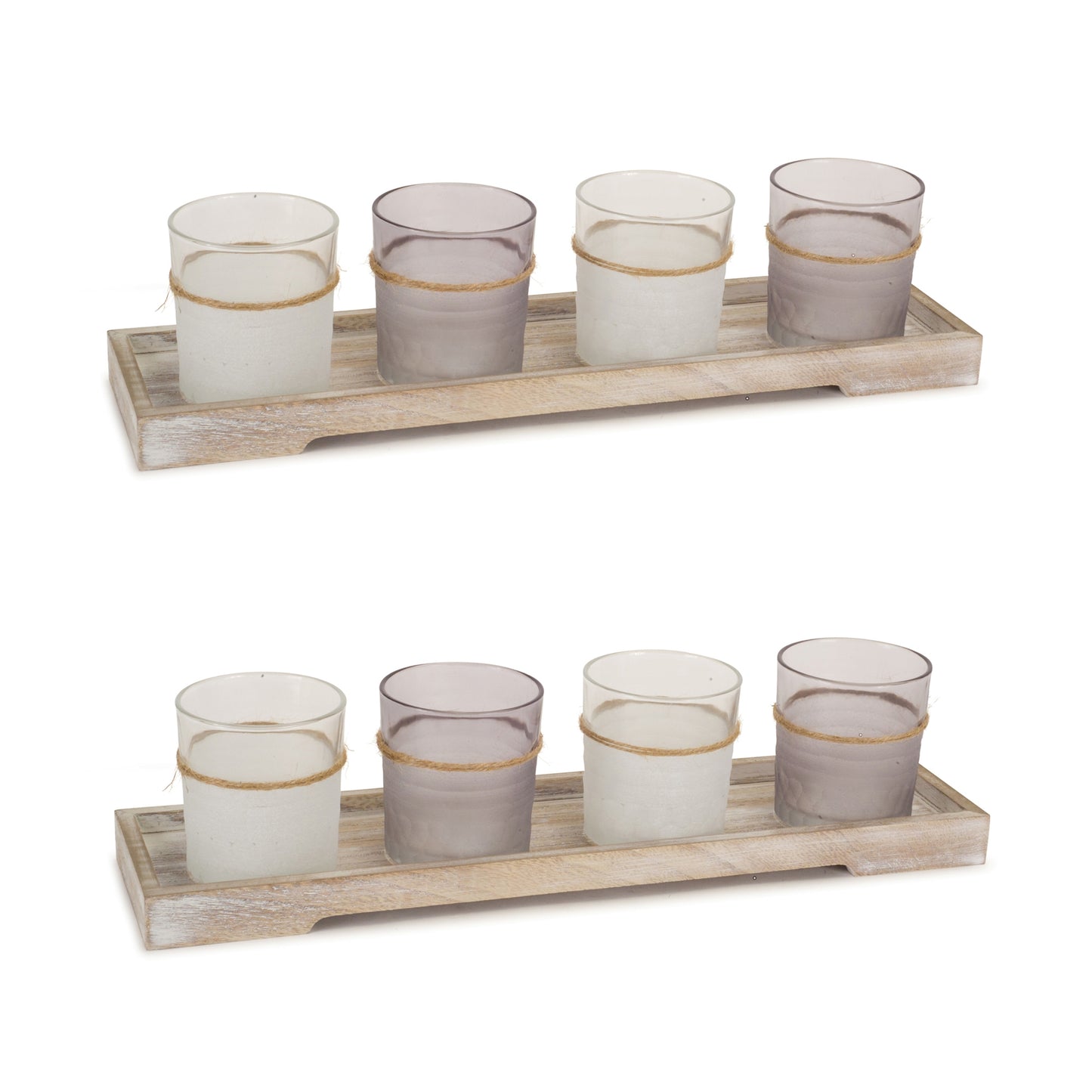 Frosted Votive Candle Garden with Wooden Tray (Set of2)