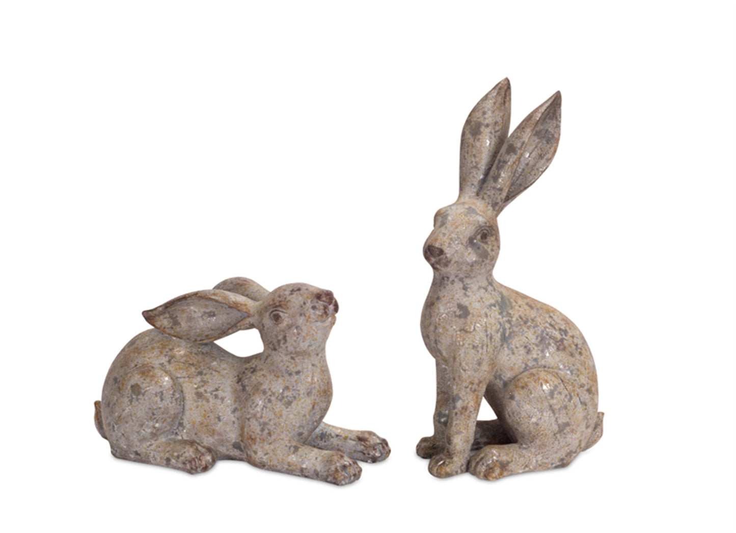 Weathered Stone Garden Rabbit Figurine (Set of 2)