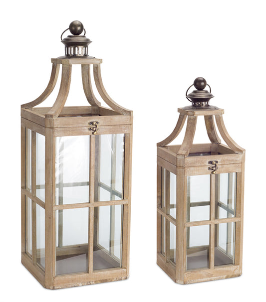 Modern Wood Lantern with Curved Top (Set of 2)