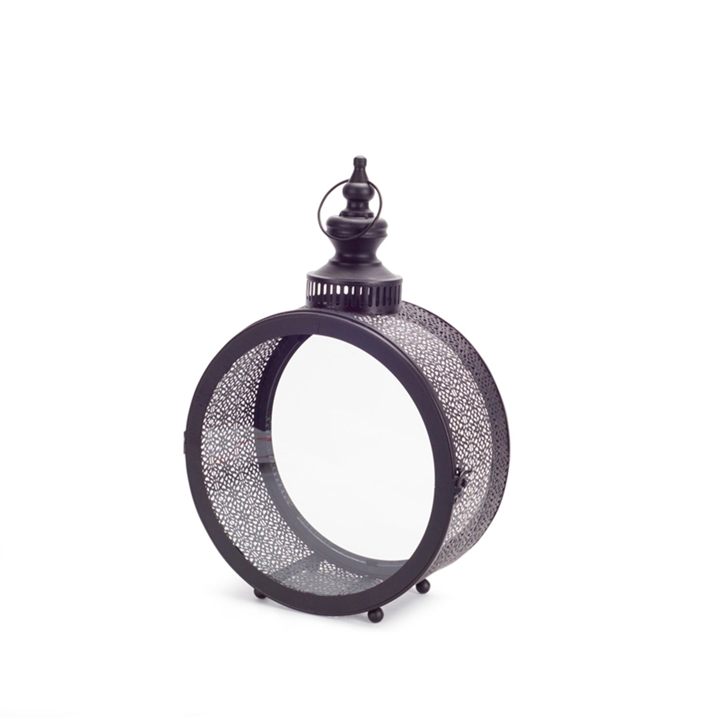 Black Ornate Metal Circle Lantern 17.5"D