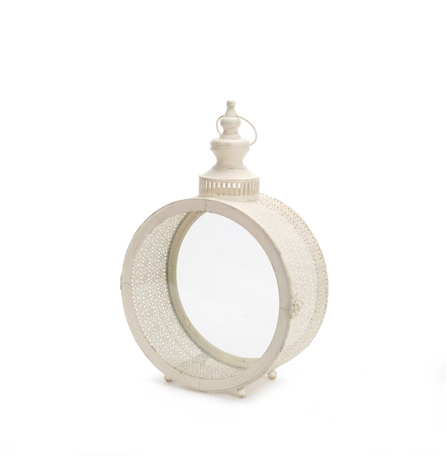 Ivory Ornate Metal Circle Lantern 17.5"D