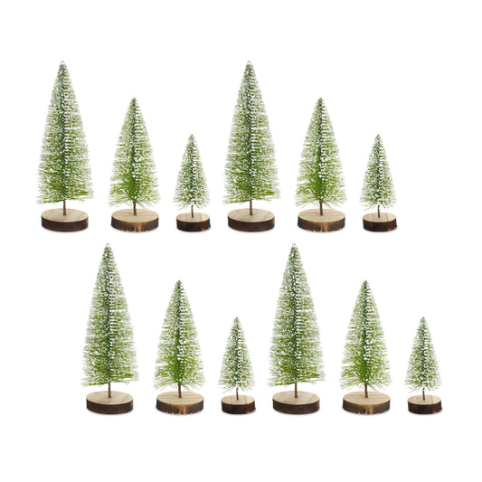 Mini Bottle Brush Holiday Tree with Snowy Accent (Set of 12)