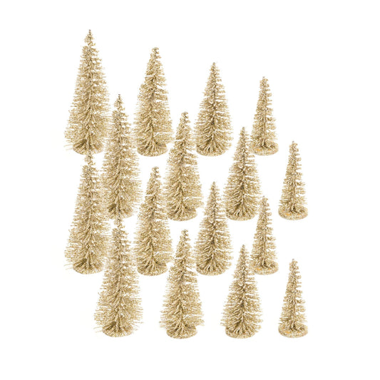 Mini Bottle Brush Holiday Tree with Gold Finish (Set of 12)