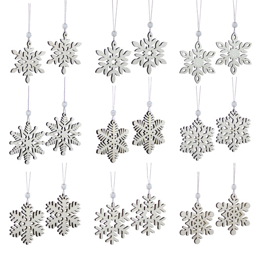 Wooden Mini Snowflake Ornament (Set of 18)