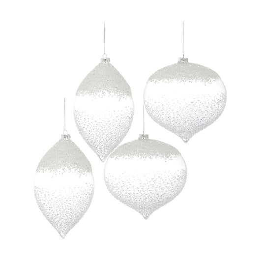 White Beaded Glass Ornament (Set of 4)