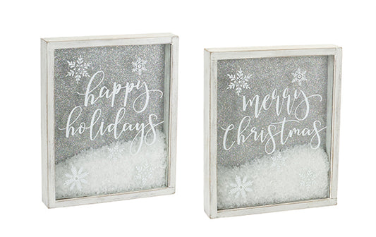 Christmas Sentiment Box Frame with Snow (Set of 2)