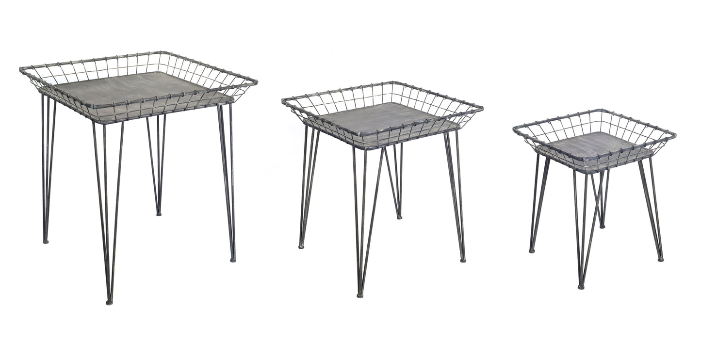 Metal Basket Tray Table (Set of 3)