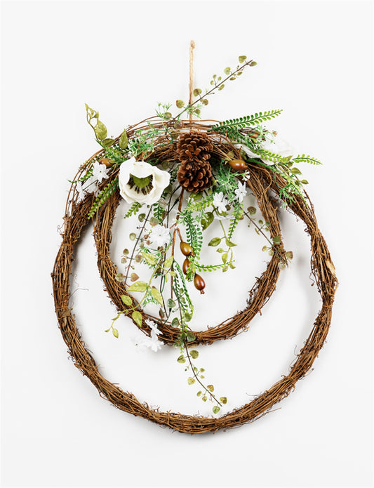 Woven Rattan Double Wreath with Magnolia Accent (Set of 2)