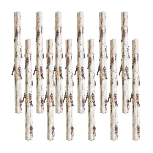 Rustic Birch Log Bundle with Snowy Accents (Set of 12)