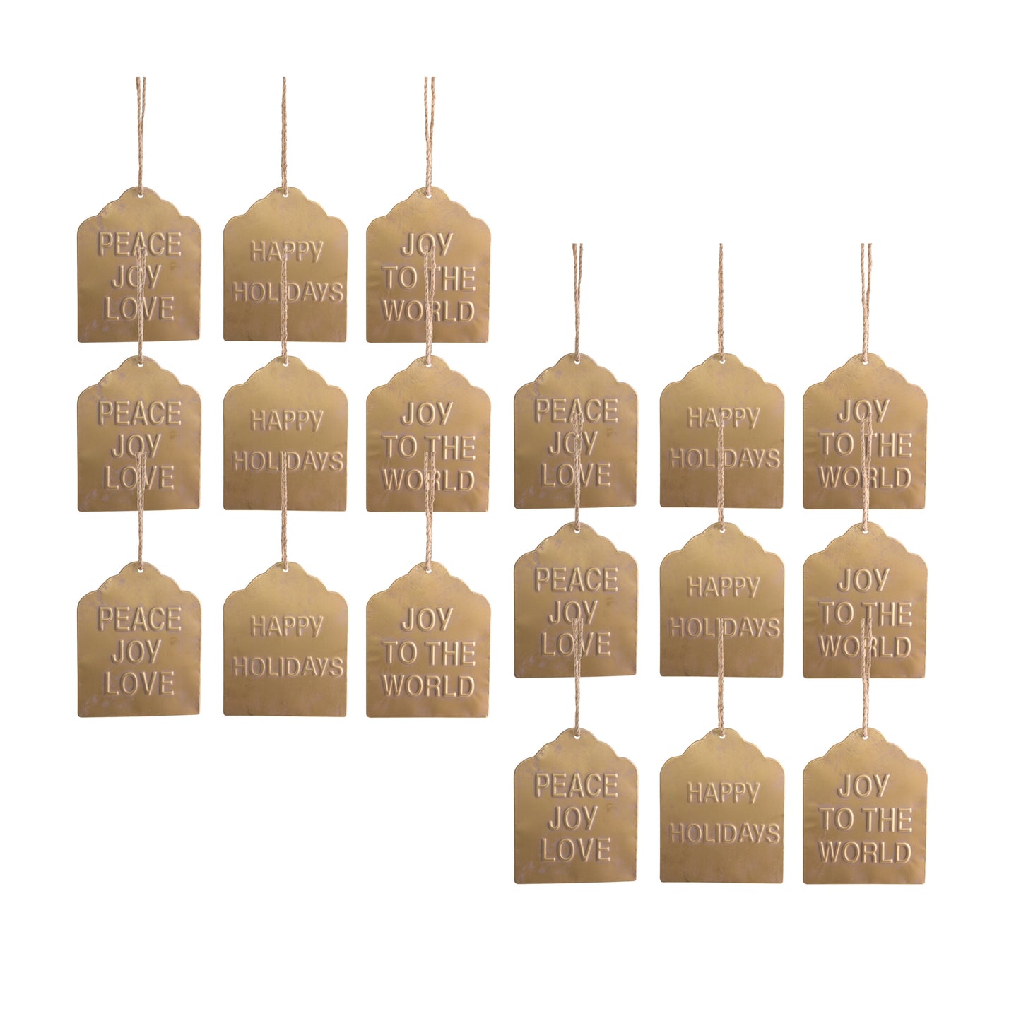 Gold Metal Sentiment Tag Ornament with Jute Hanger (Set of 12)