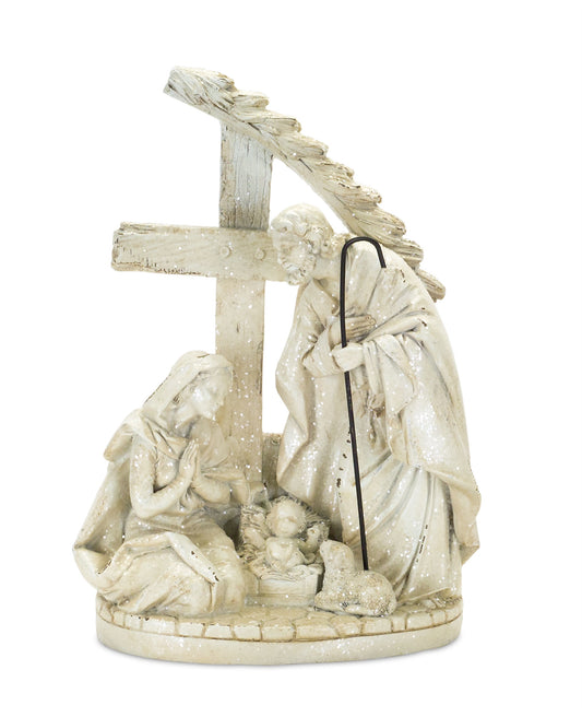 Holy Family Nativity Cross with Silver Accents 10"H