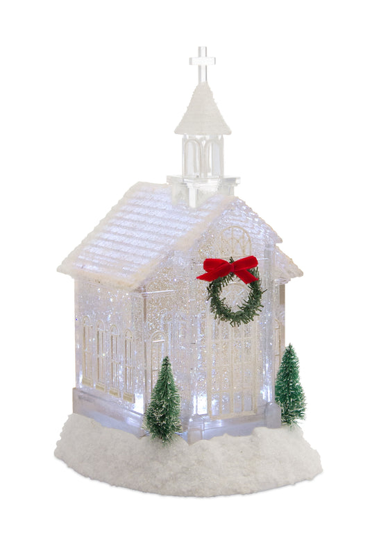 LED Church Snow Globe with Pine Accents 10.5"H