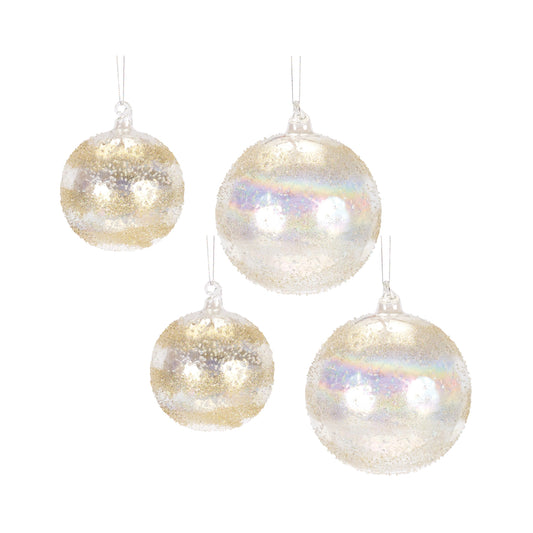 Irredescent Gold and Silver Glass Ball Ornament (Set of 4)