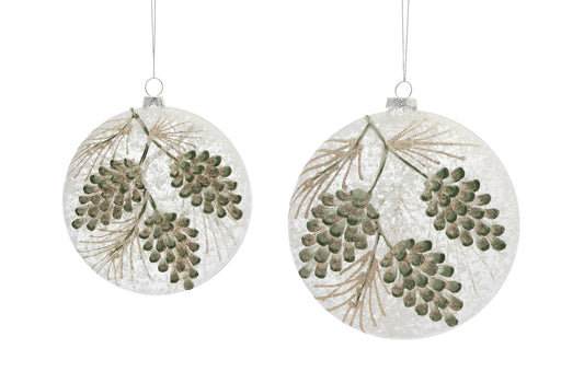 Frosted Glass Pinecone Disc Ornament (Set of 6)