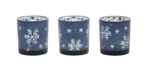 Frosted Votive Candle Holder with Snowflake Design (Set of 3)