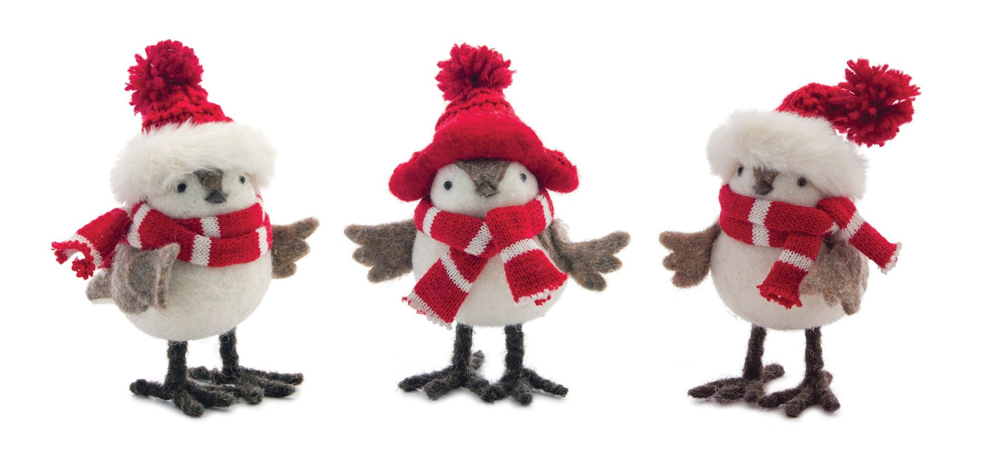 Plush Winter Birds with Hats and Scarves (Set of 12)