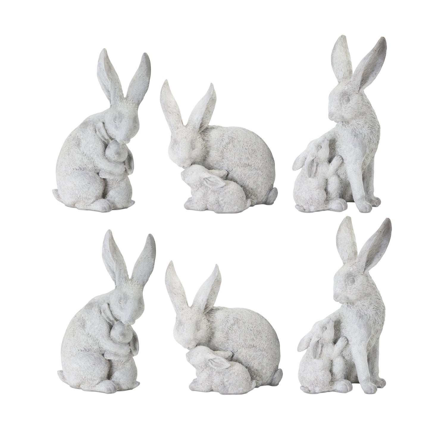 White Stone Garden Rabbit with Baby Bunny Figurine (Set of 6)