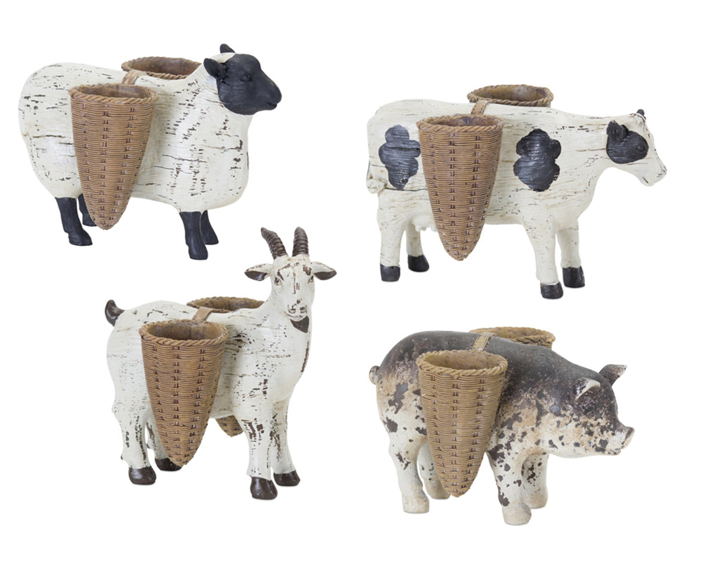 Farm Animal Figurine with Basket Vase (Set of 4)