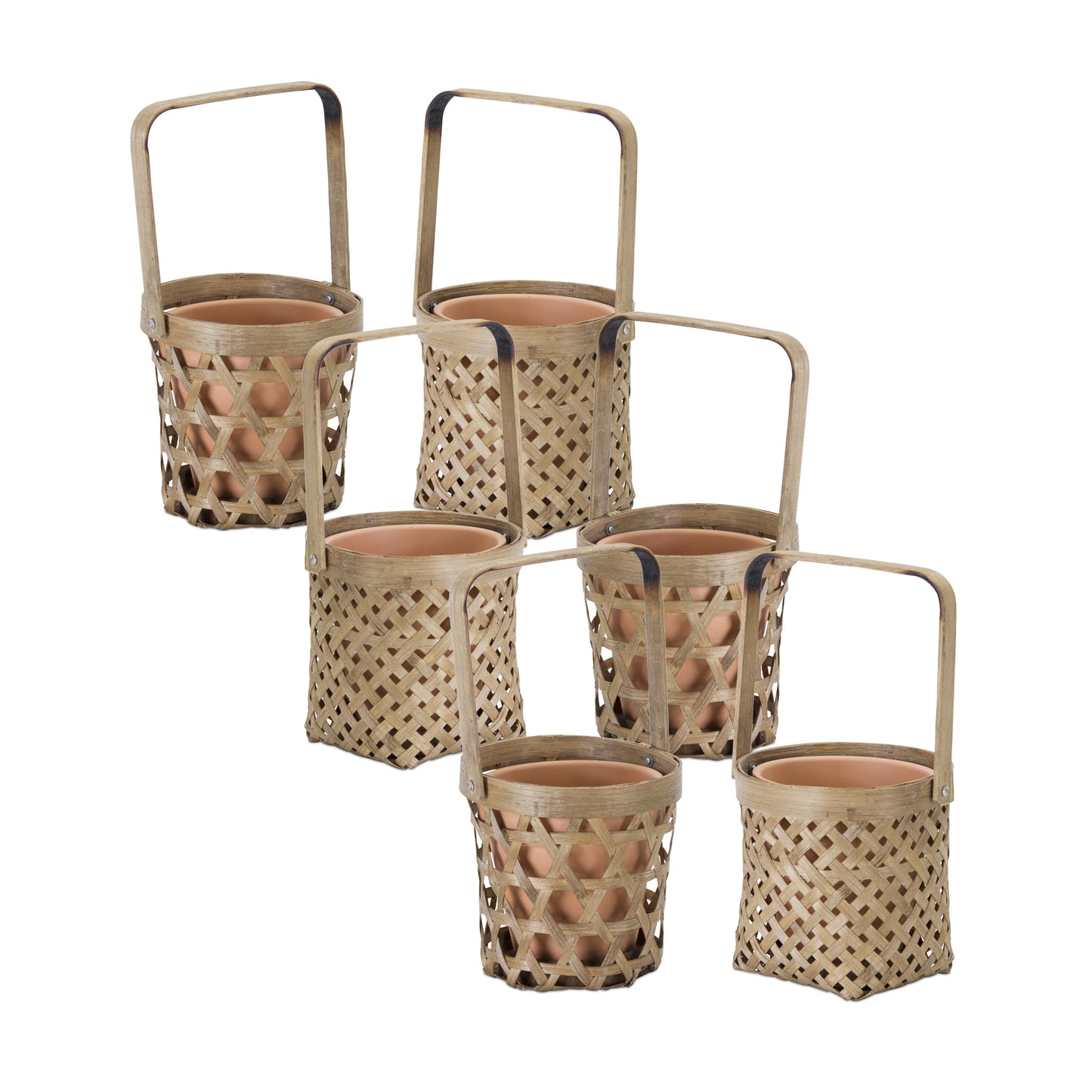 Woven Bamboo Basket with Terra Cotta Pot Insert (Set of 6)