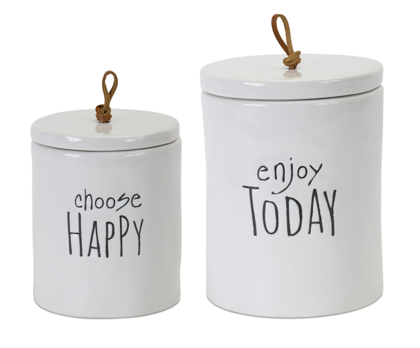 Stoneware Happy Sentiment Canister (Set of 2)