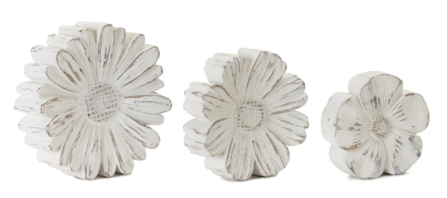 White Washed Stone Flower Décor (Set of 3)