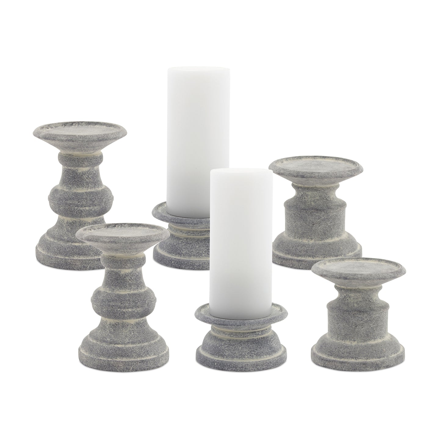 Grey Terra Cotta Candle Holder Pillars (Set of 3)