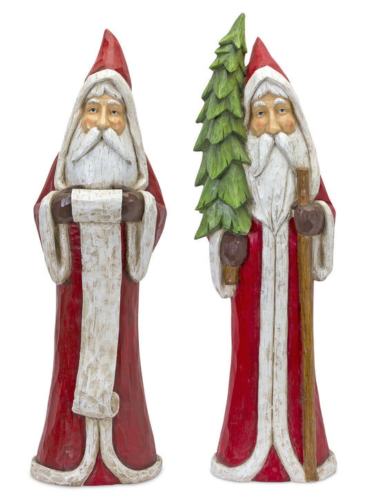 Rustic Hooded Santa with Tree and List (Set of 2)