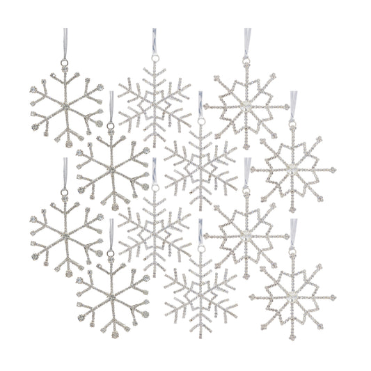 Jeweled Metal Snowflake with Ribbon Hanger (Set of 12)