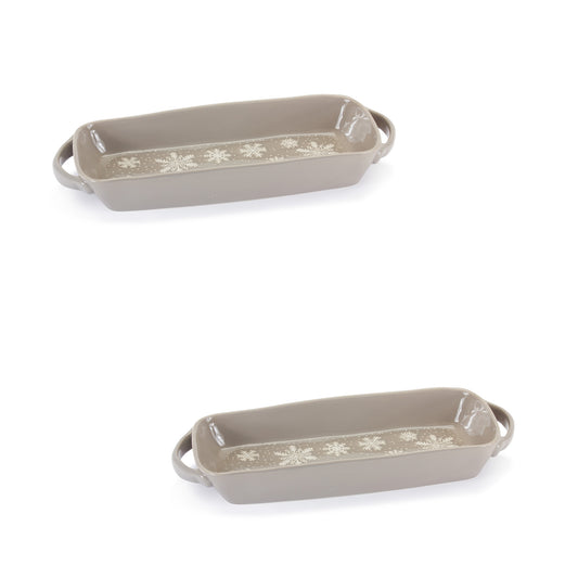 Stoneware Dish with Snowflake Design and Handles (Set of 2)