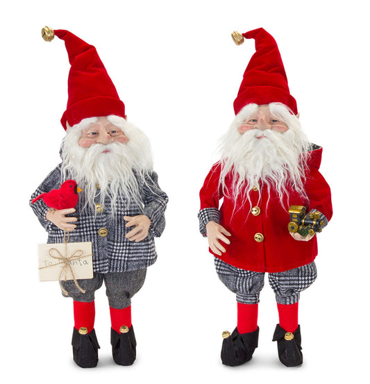 Plush Vintage Elf Santa with Cardinal and Train Accent (Set of 2)