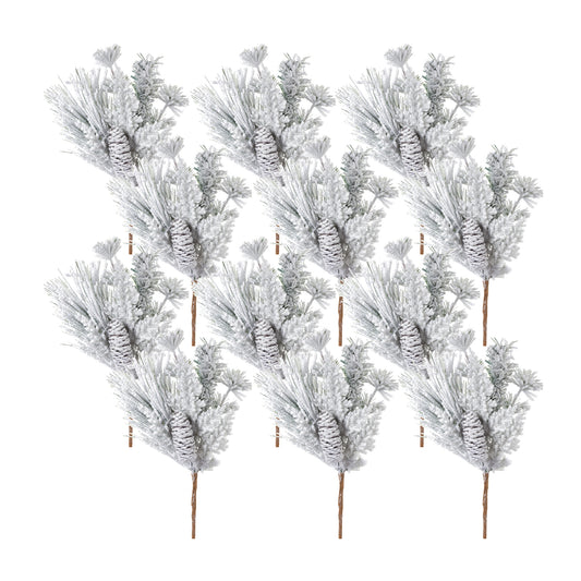 Flocked Mixed Pine Pick with Pinecone (Set of 12)
