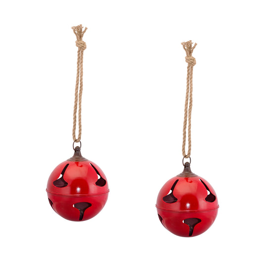 Red Metal Sleigh Bell with Jute Hanger (Set of 2)