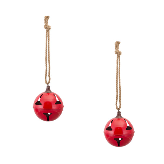 Red Metal Sleigh Bell with Jute Hanger (Set of 2)