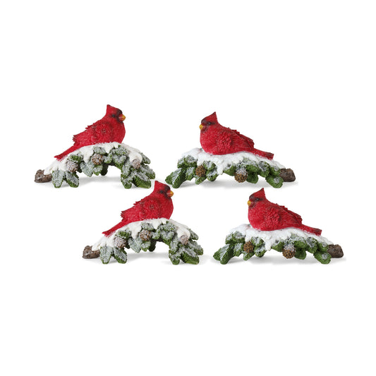 Perched Cardinal Bird on Snowy Pine Branch (Set of 4)