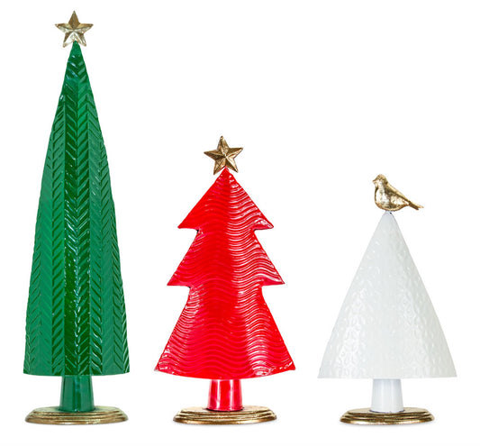 Modern Metal Tree with Geometric Pattern and Gold Accent (Set of 3)