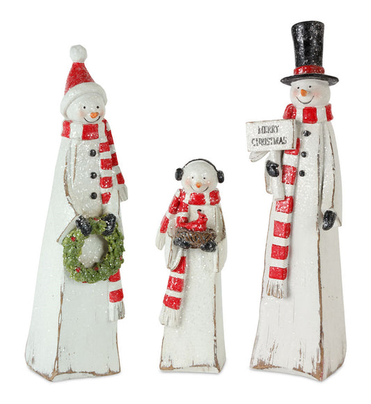 Frosted Square Snowman Family with Bird and Wreath Accent (Set of 3)