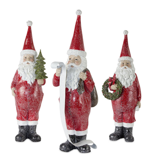 Frosted Long John Santa with Pine and List Accent (Set of 3)