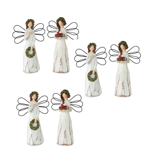 Frosted Winter Angel with Bird and Wreath Accent (Set of 6)