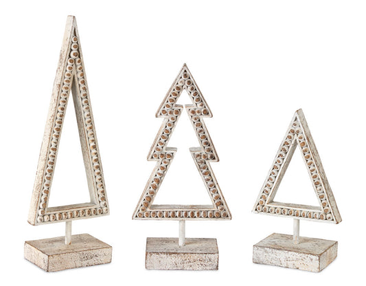 Beaded Wood Design Tree Cut Out Stand (Set of 3)